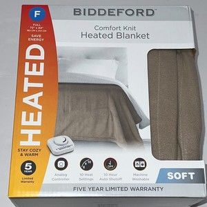 Biddeford FULL Size Electric Heated Comfort Knit Soft Blanket  72” x 84” Tan NEW
